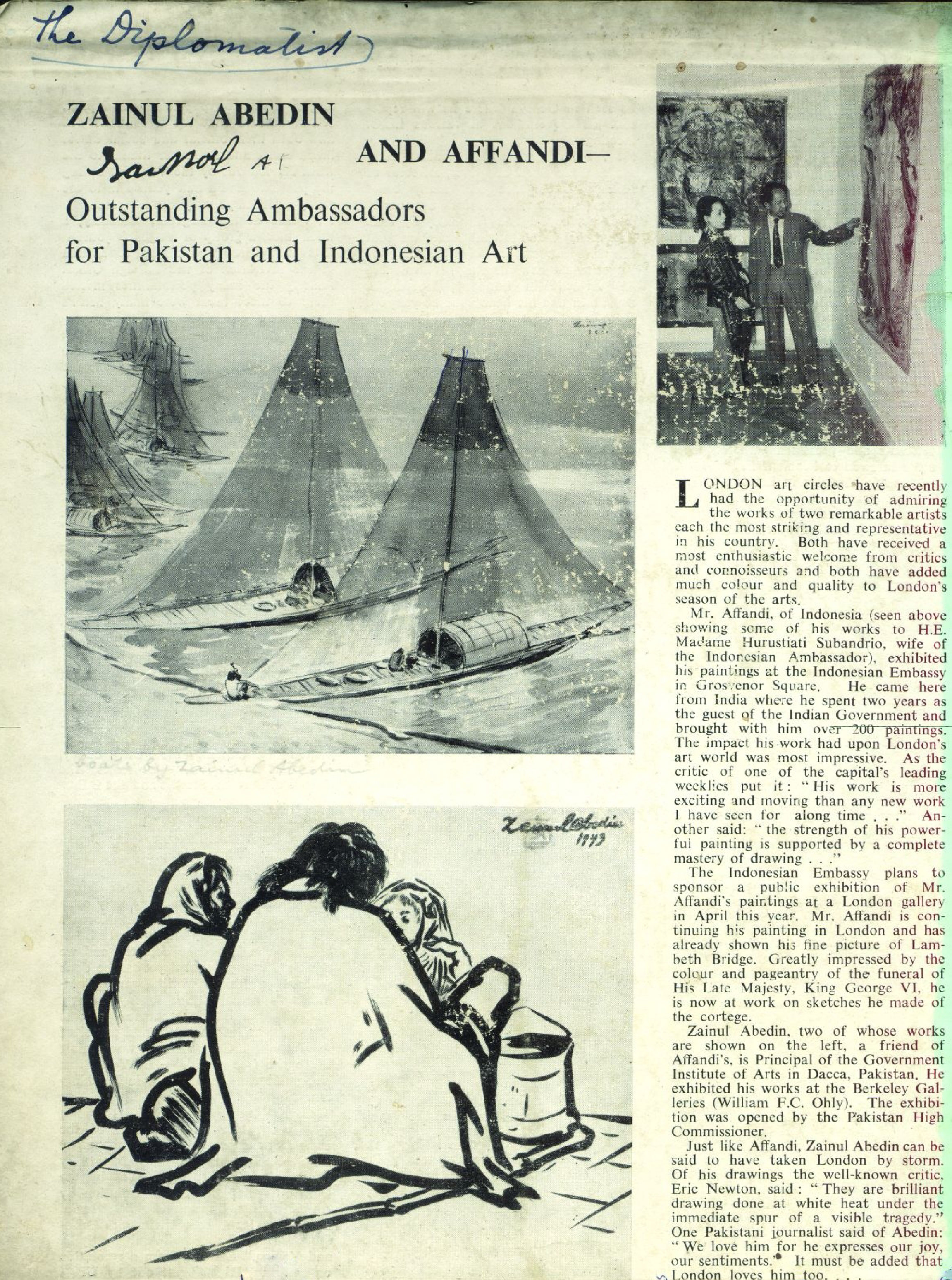 Printed page. An article illustrates two works of art and one black and white photograph. The journal title is handwritten in pen at the top.